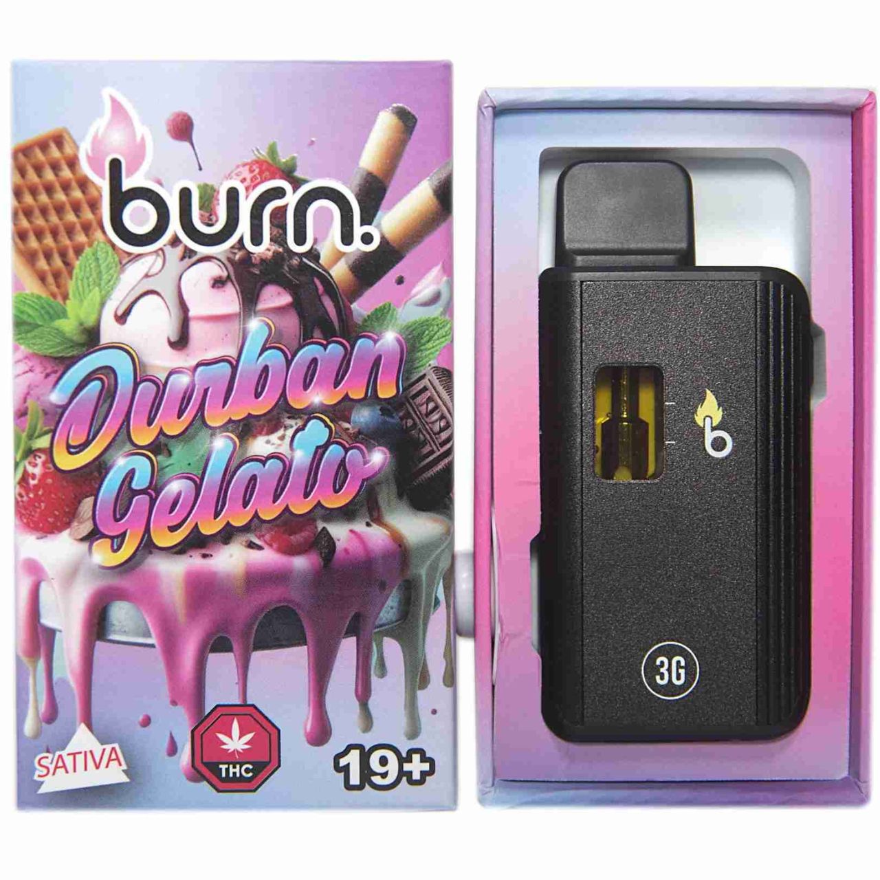 Burn Disposable Vapes – Durban Gelato (Sativa) (3 Gram)